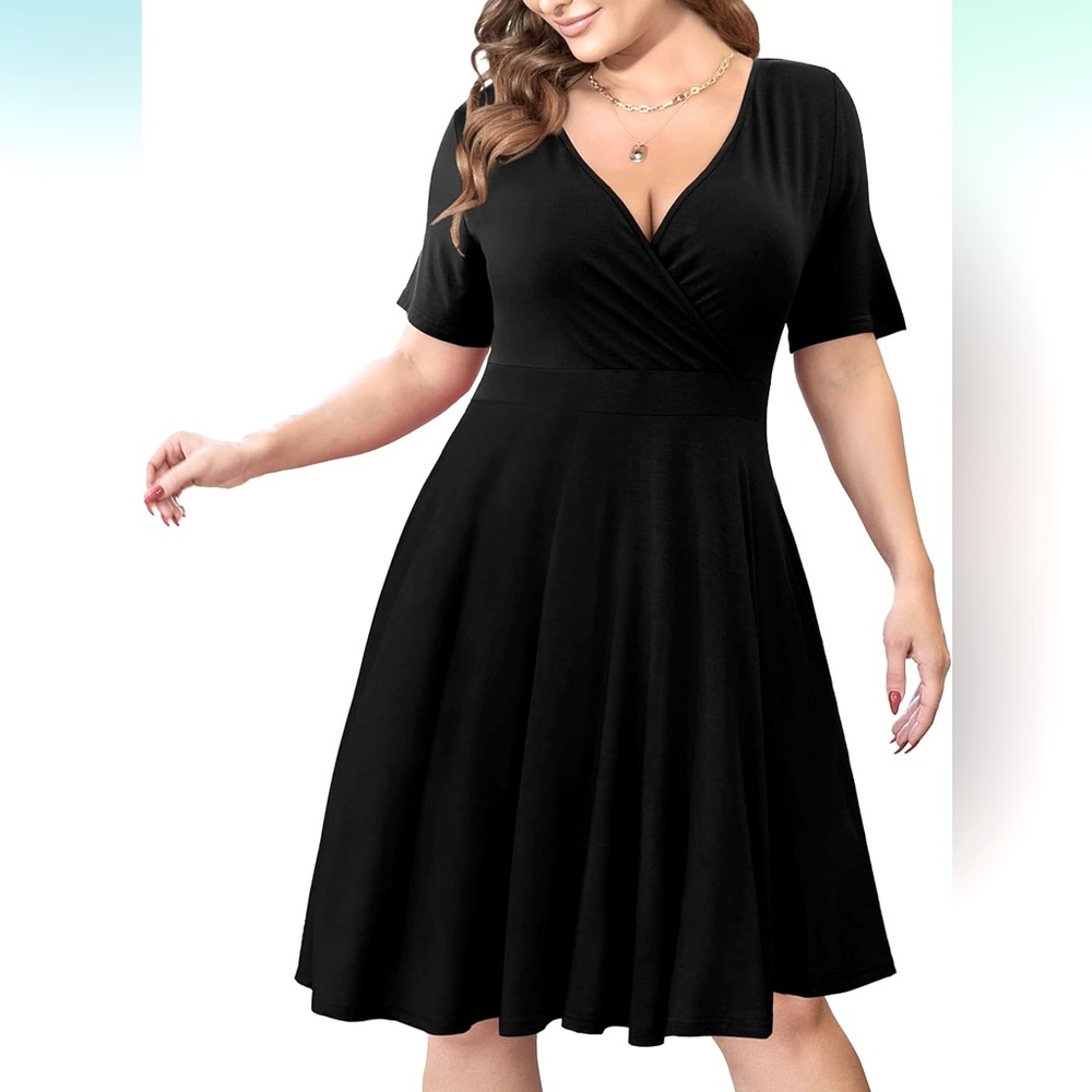 Ahlaray Women’s Short Sleeve Faux Wrap Causal Swing Dress with Pockets, 2XL